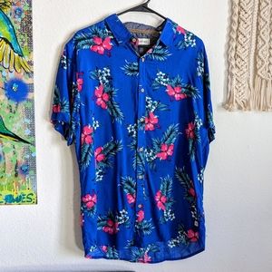 Depart West NWT Men's Blue Floral Hawaiian Short Sleeve Button Shirt Size Large